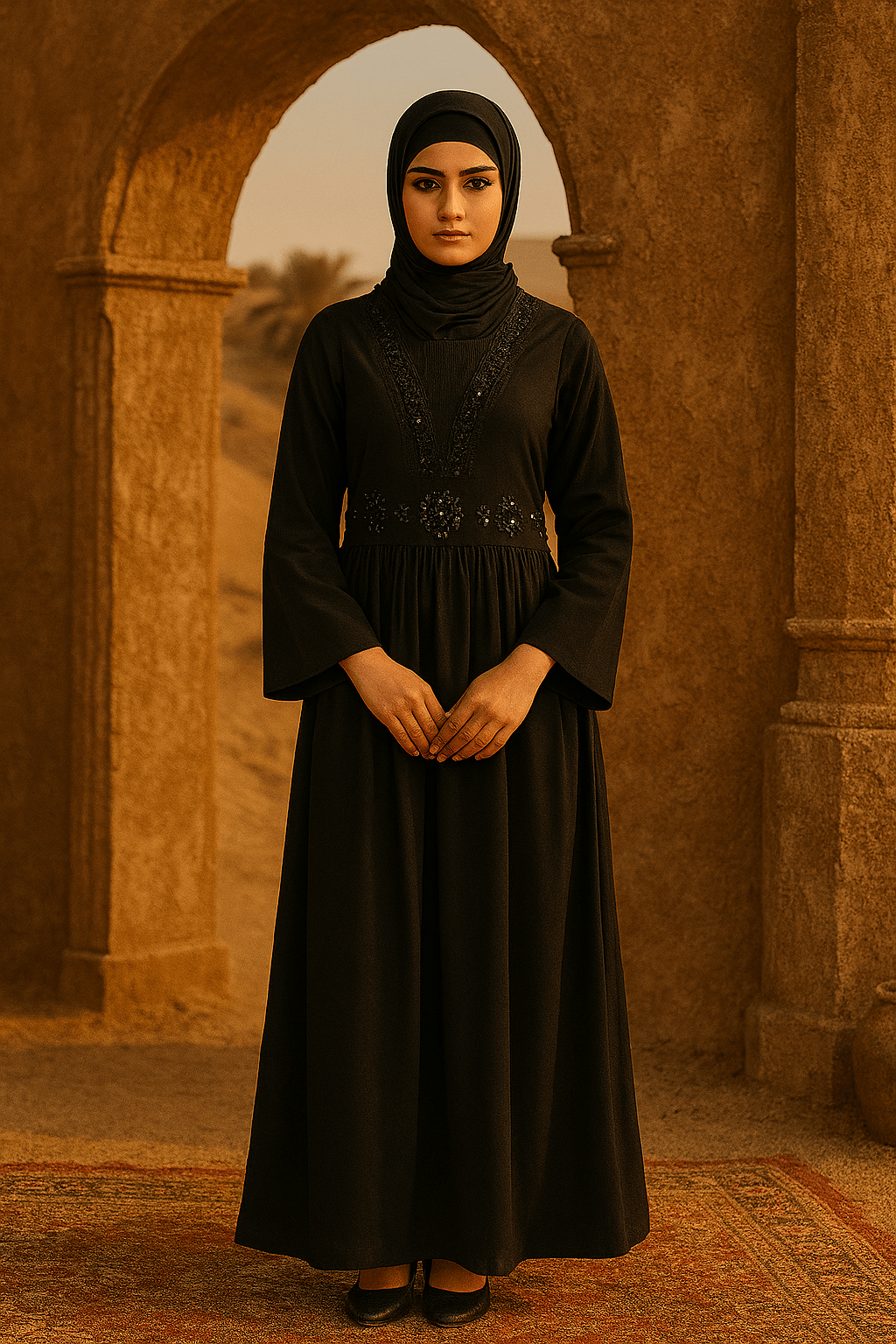 Sumlina Hand Embroidered Black Abaya