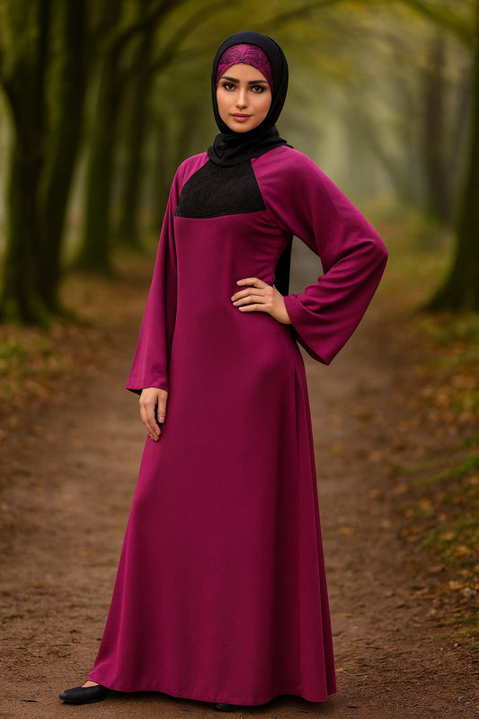 Tanzeela Magenta Abaya