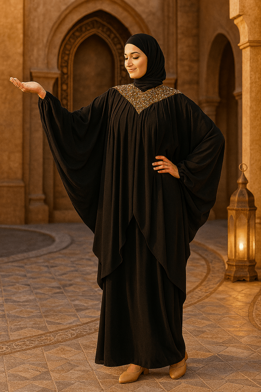 Sehr Hand Embroidered Black Kaftan Abaya