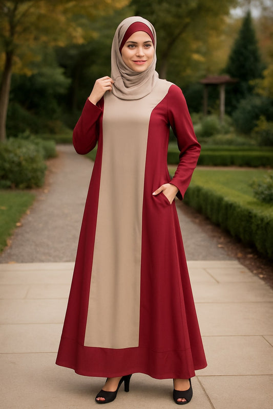 Arshi Slim Look Rose Pink & Warm Grey Abaya