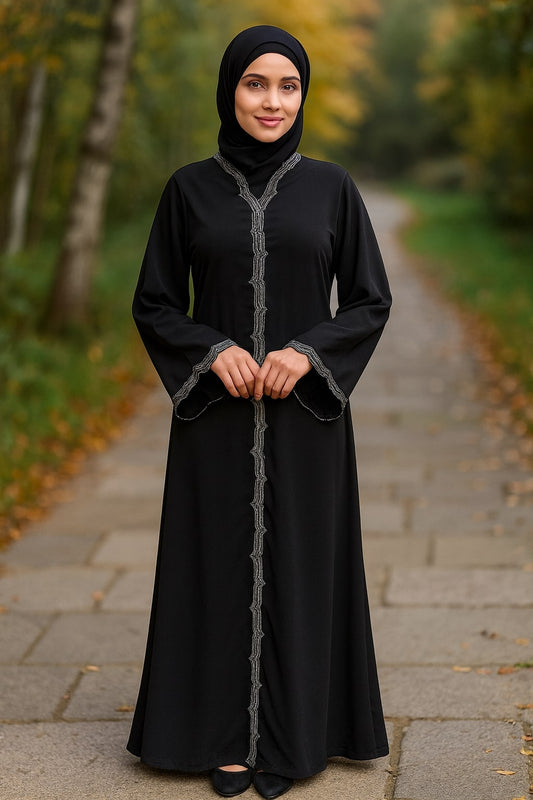 Madiha Hand Embroidered Front Open Burqa