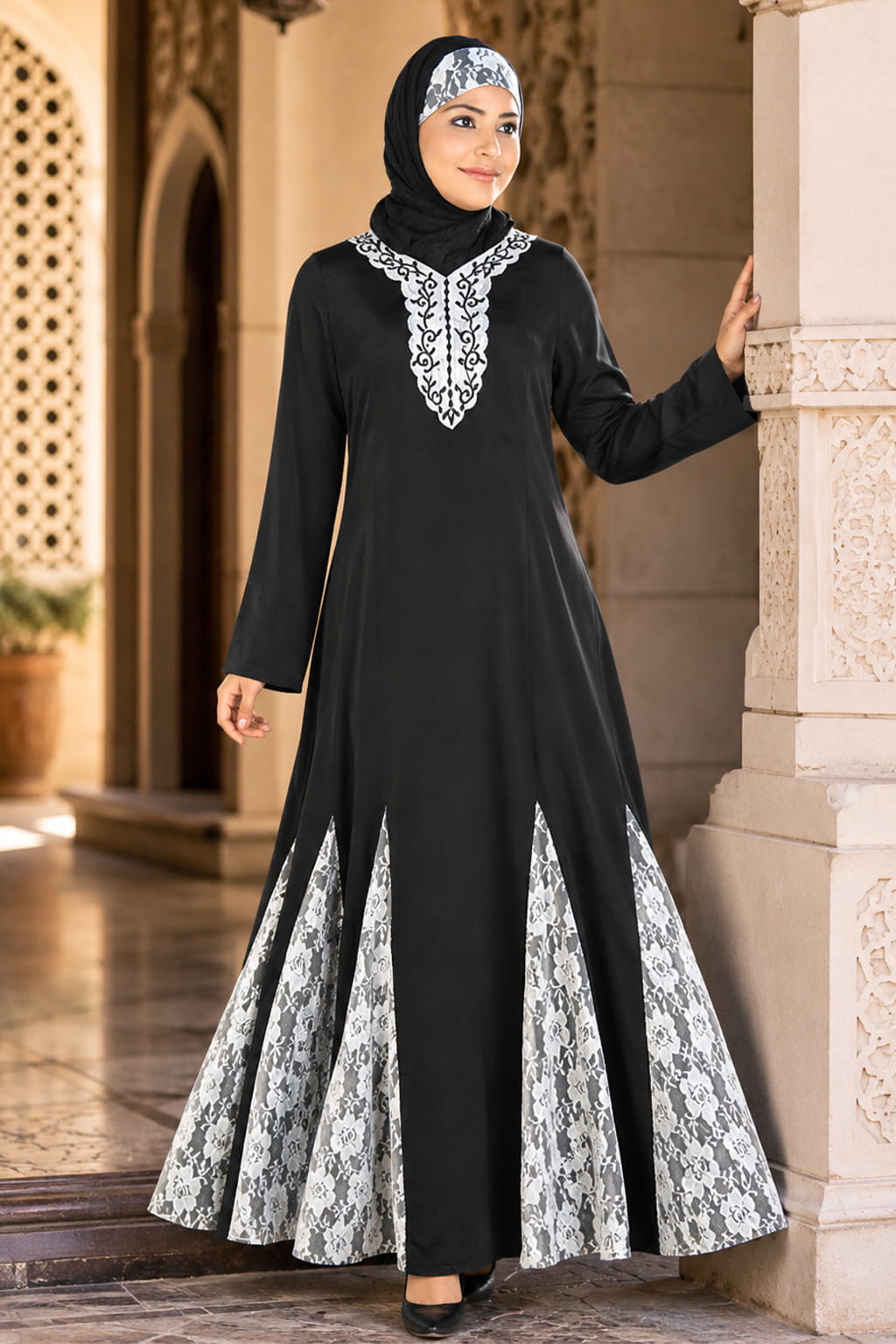 black muslim dress Tangnade Women's Casual Solid Muslim Dress Flare Sleeve Abaya Islamic Arab Kaftan Dress Black + M