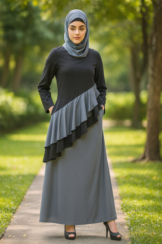 Saniyah Black-Grey Abaya