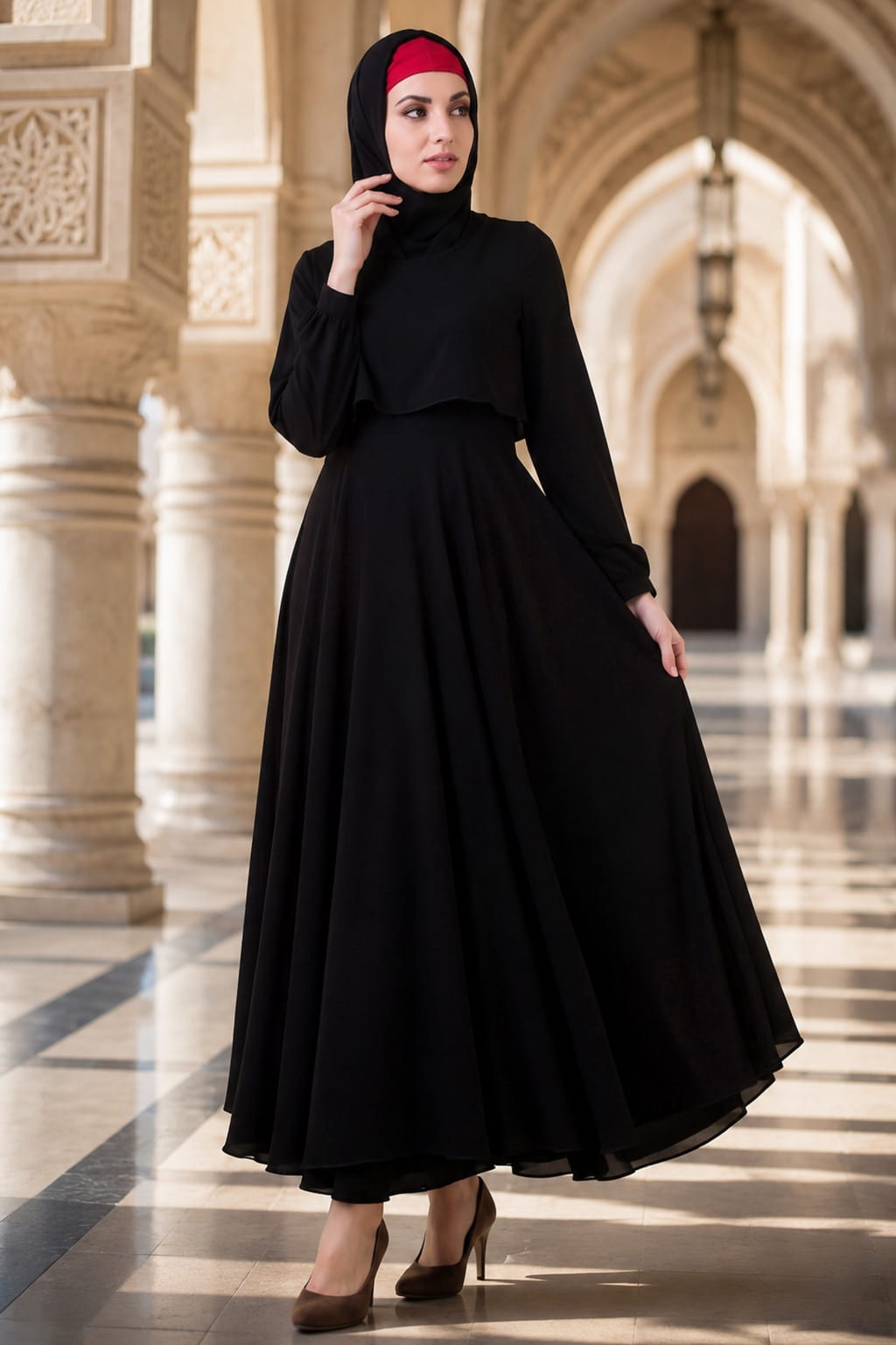 Black Crop Top Dual Layer Nida Abaya AY-705