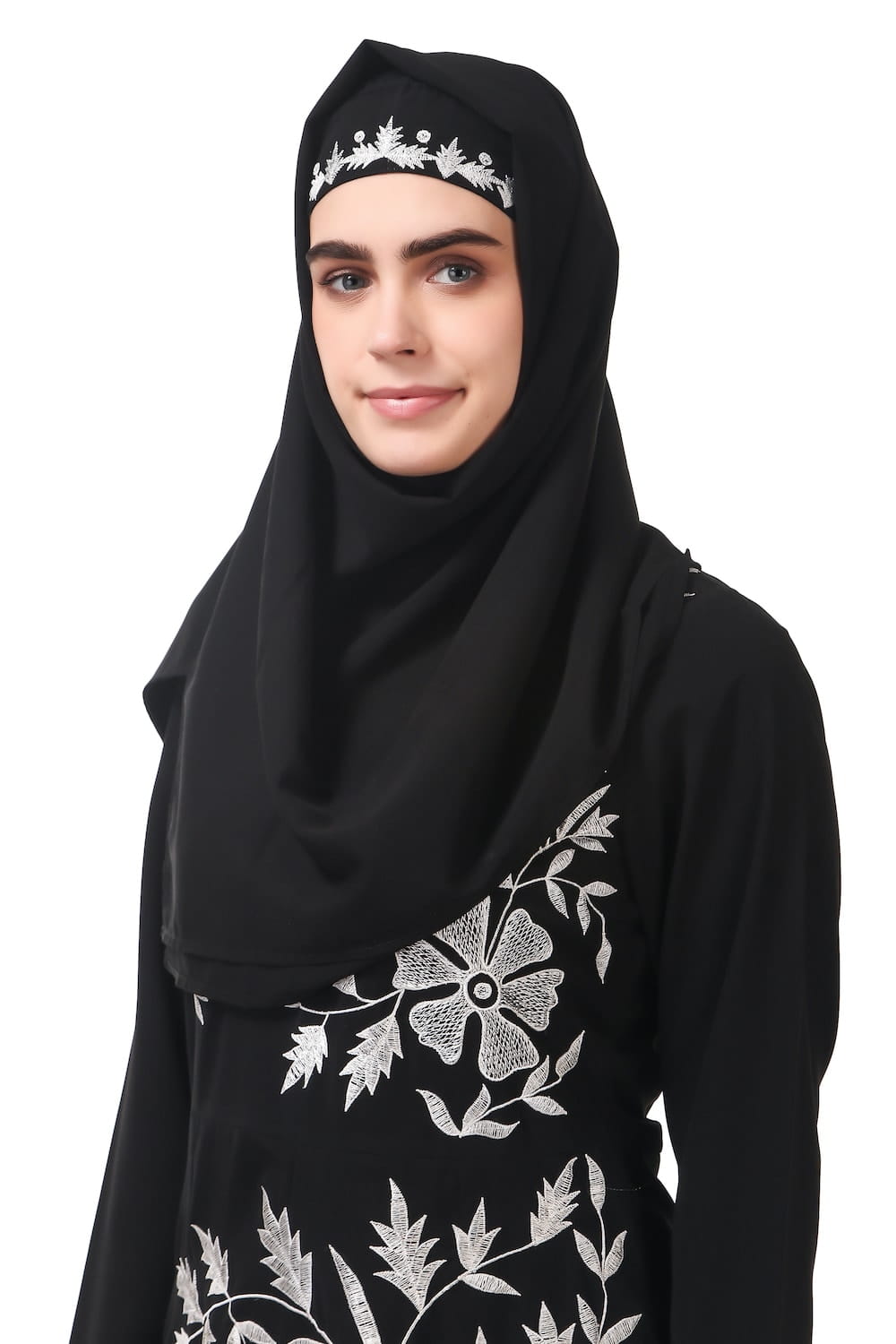 Contrast Embroidery Heavily Flared Abaya