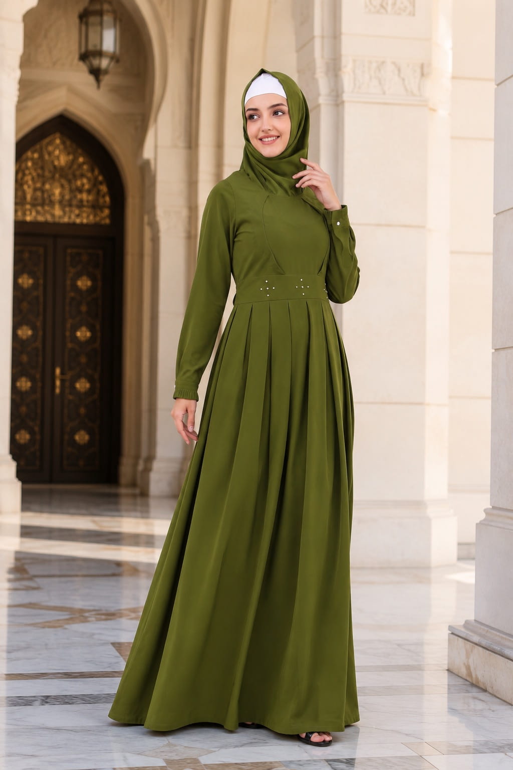 Buy Fancy Henna Color Box Pleated Flared Abaya Online – MyBatua.com