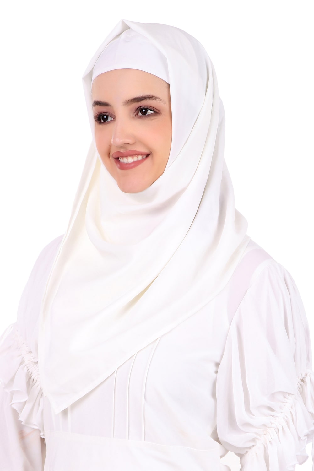 Embroidered Floral Neck White Abaya