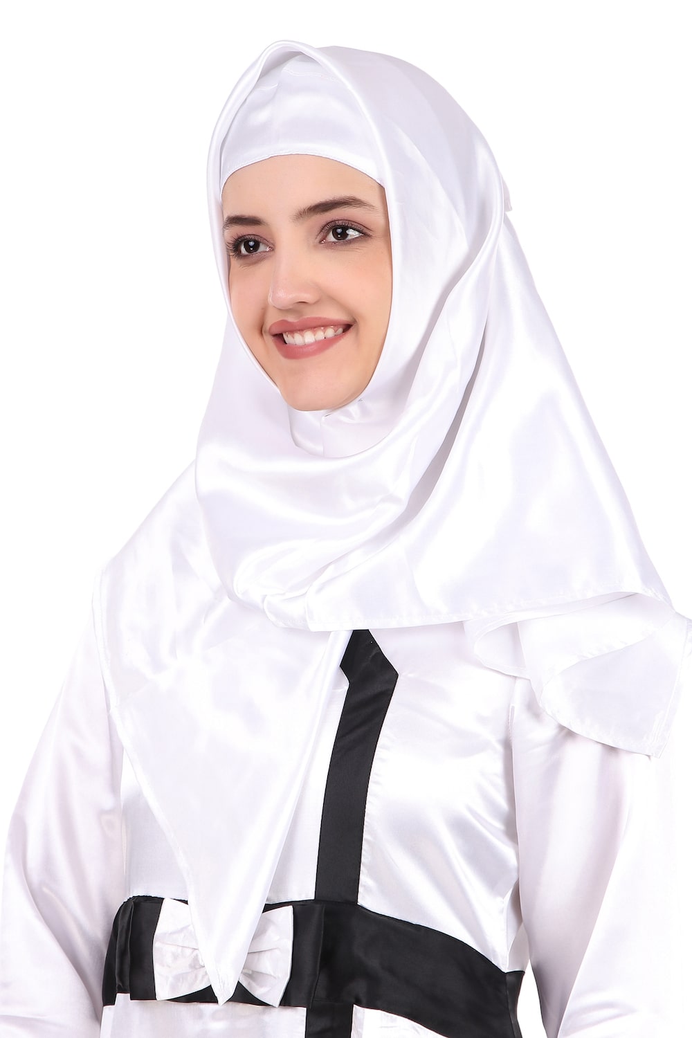 Fancy White Satin Abaya