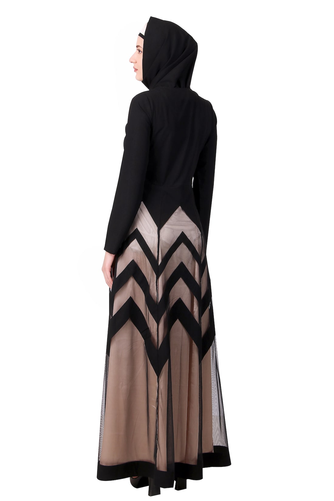 Designer Zig Zag Pattern Nida & Net Abaya