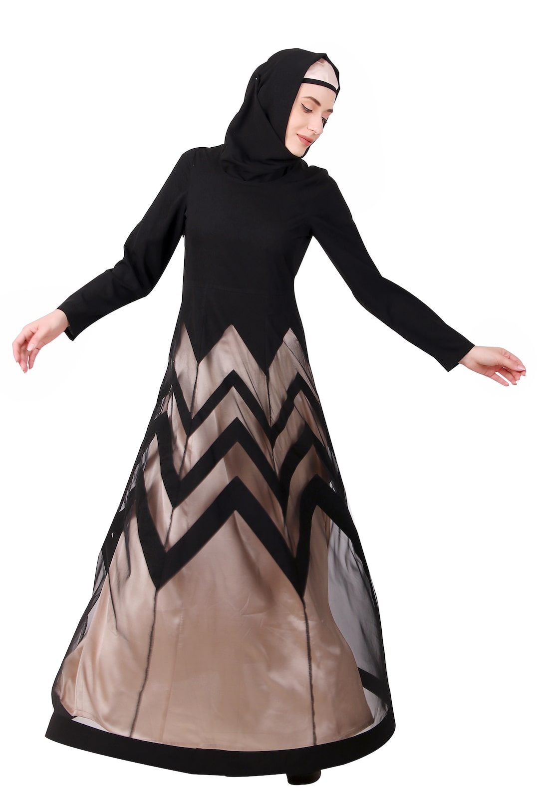 Designer Zig Zag Pattern Nida & Net Abaya