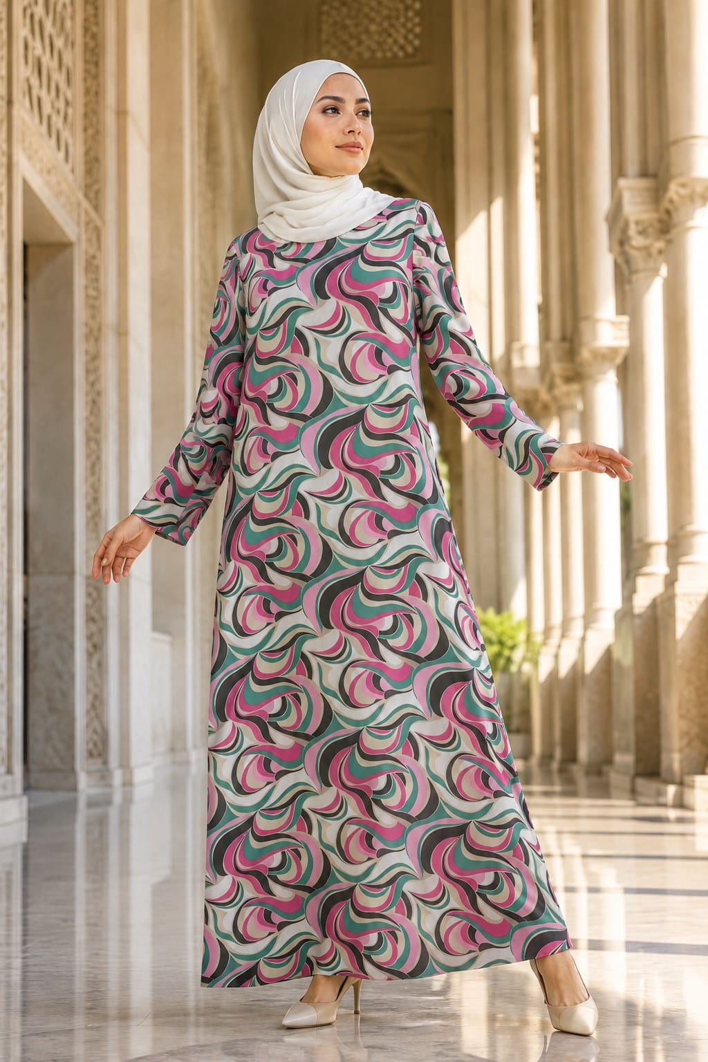 chiffon abaya dress Printed Dual Layer AYG-099 Waist:W-34 Parker Women's Bright Red Spring30 Abaya collection The lightweight fabric offers