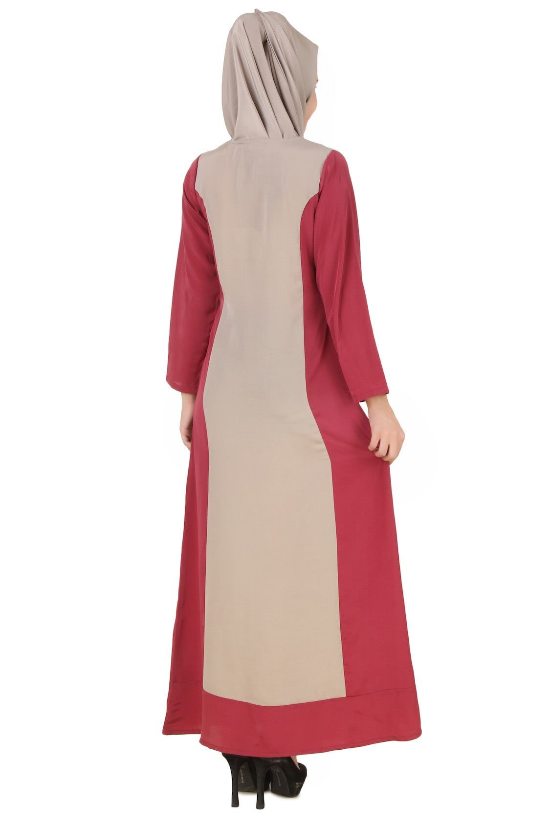 Arshi Slim Look Rose Pink & Warm Grey Abaya