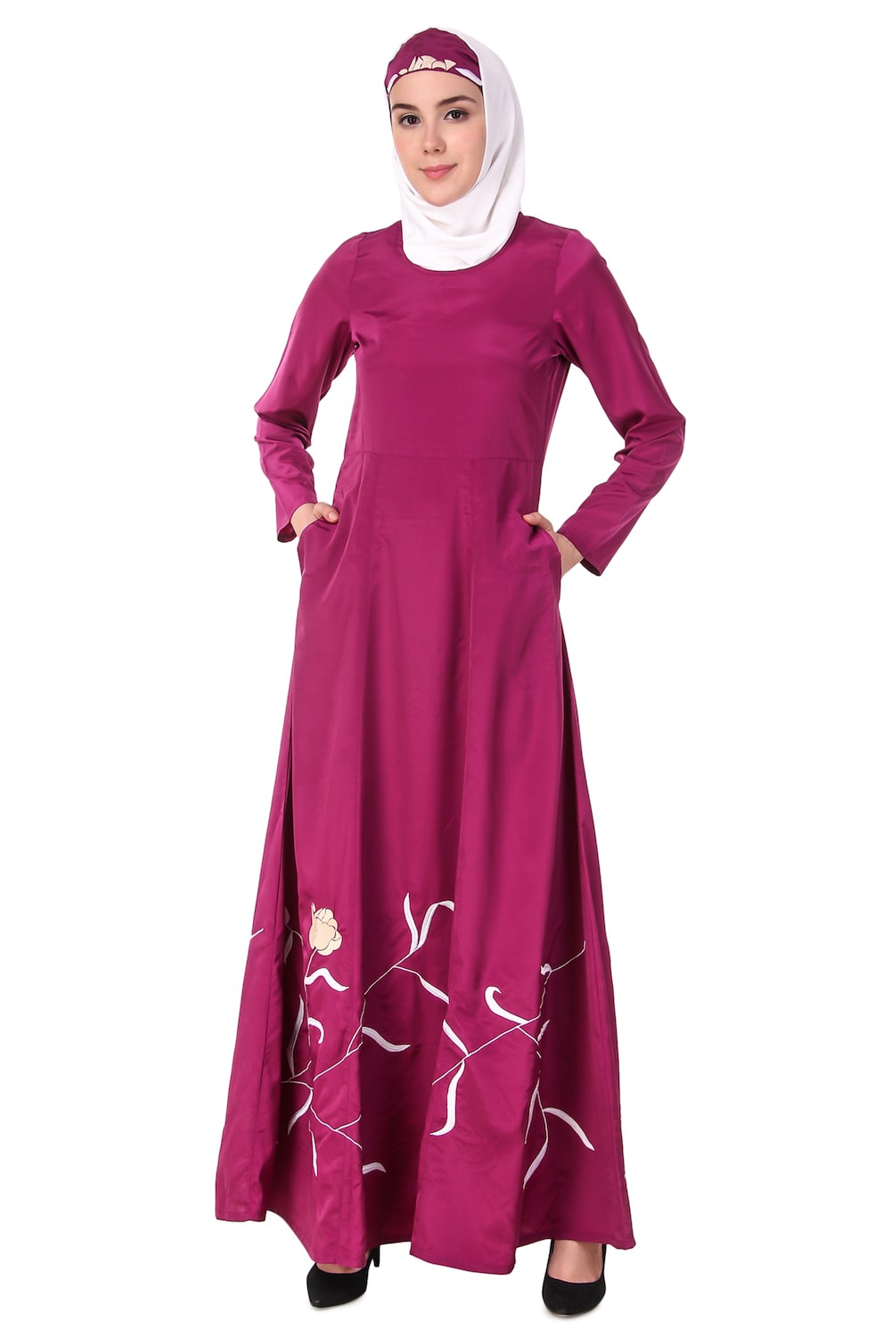 Embroidered Flower Stems Anarkali Abaya Front