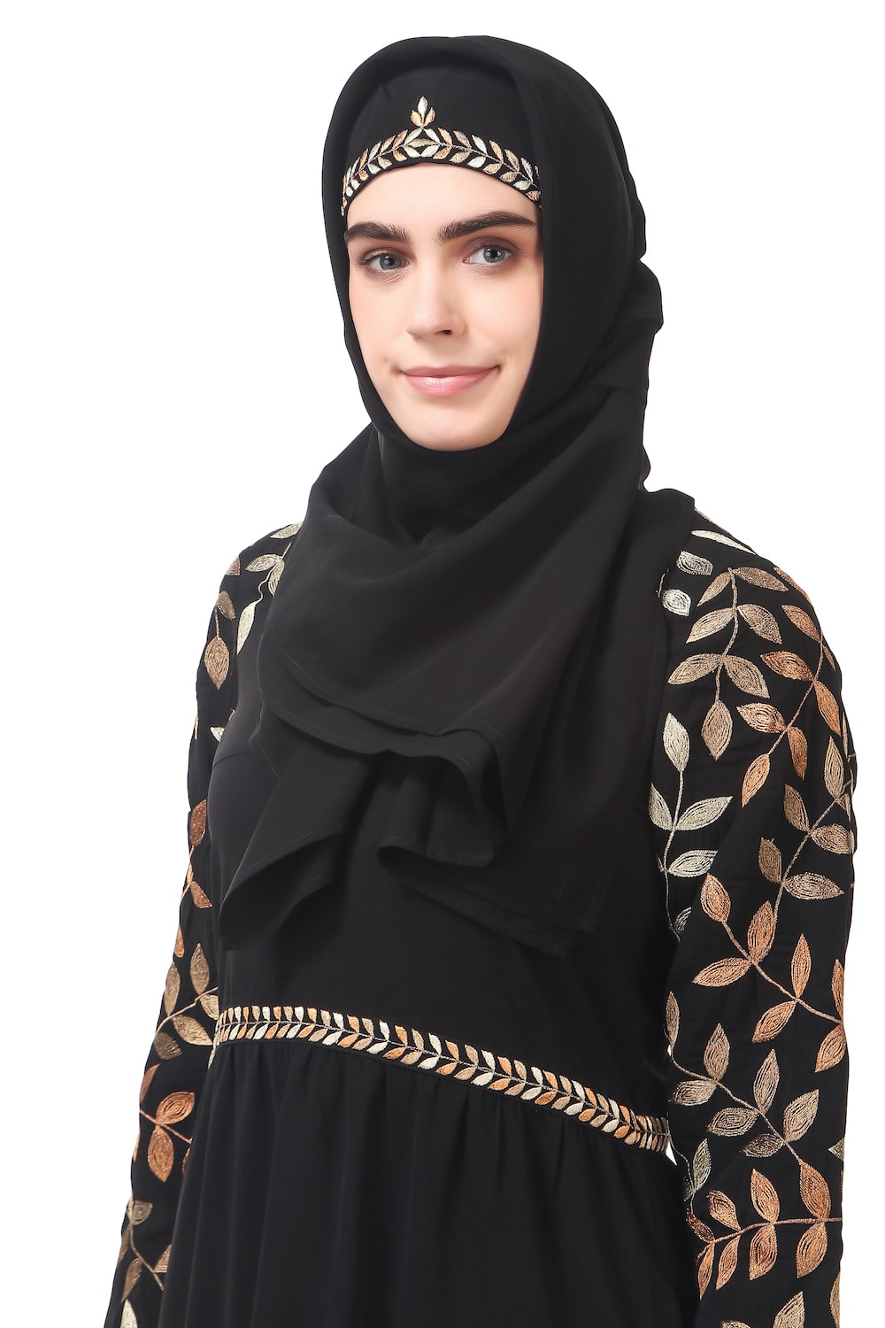 Metallic Leaf Embellished Nida Abaya Hijab