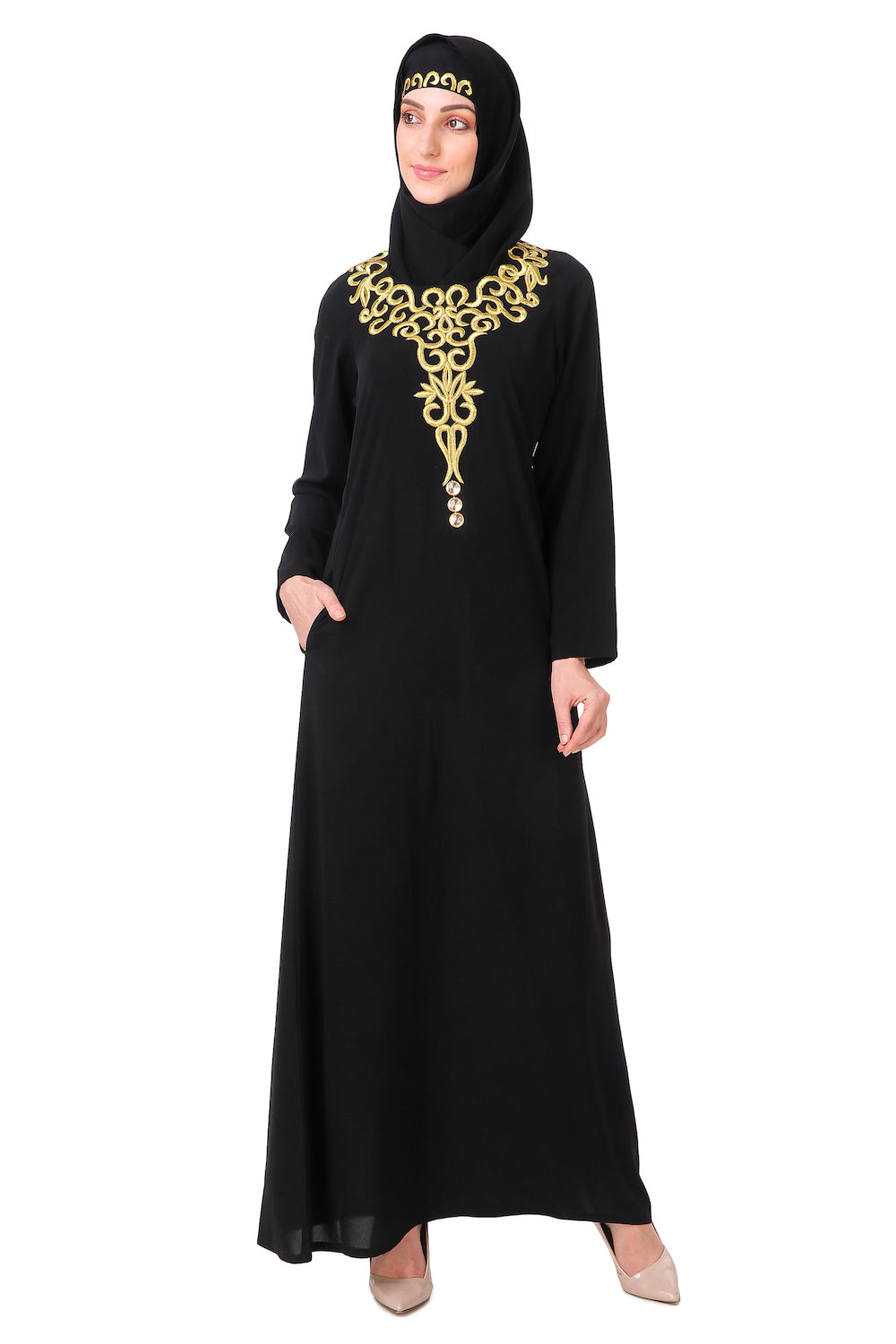 Black Abaya With Gold Embroidery AY-810