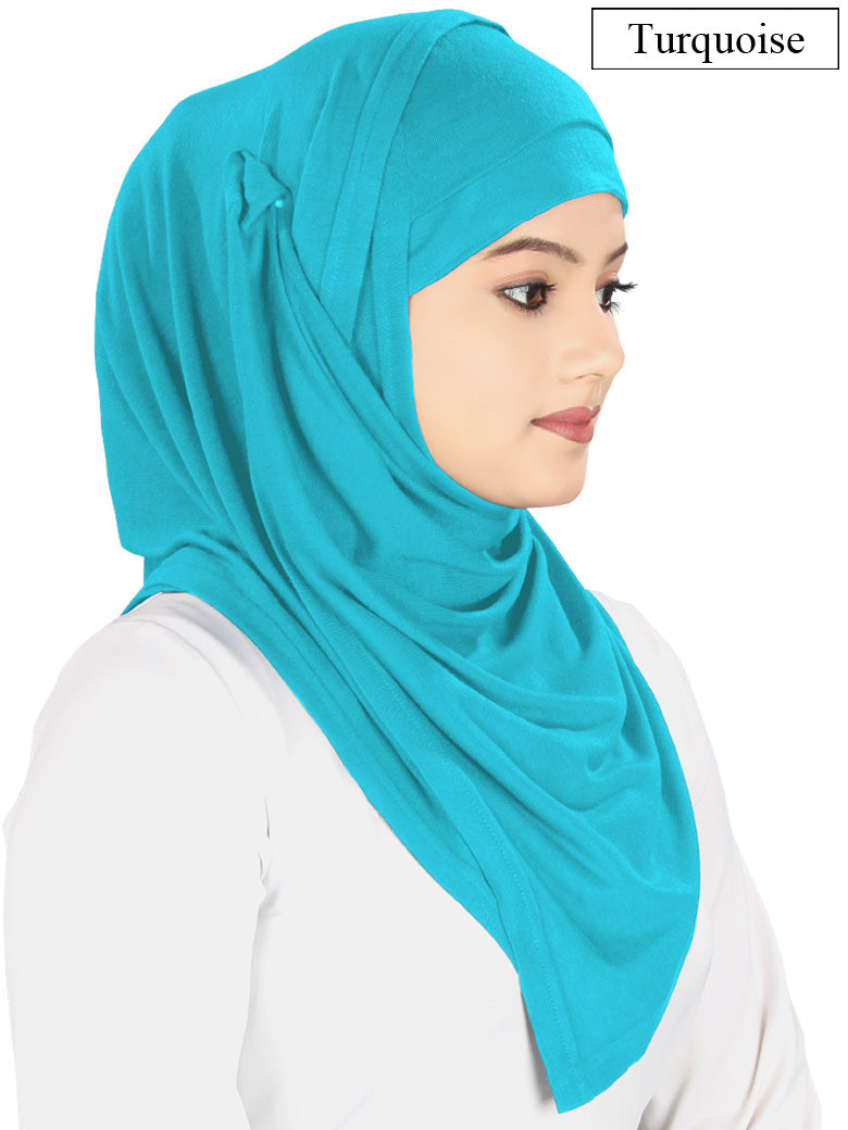 Two Piece Instant Turquoise Viscose Jersey Hijab