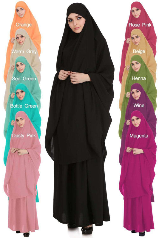 Free Size Jilbab/Khimar & Skirt Set In Breathable Nida Fabric