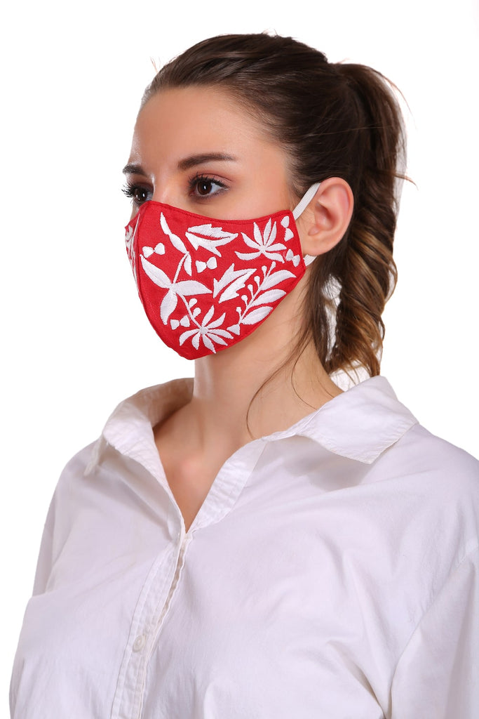 Buy Floral Hand Embroidered Rayon Face Mask Online
