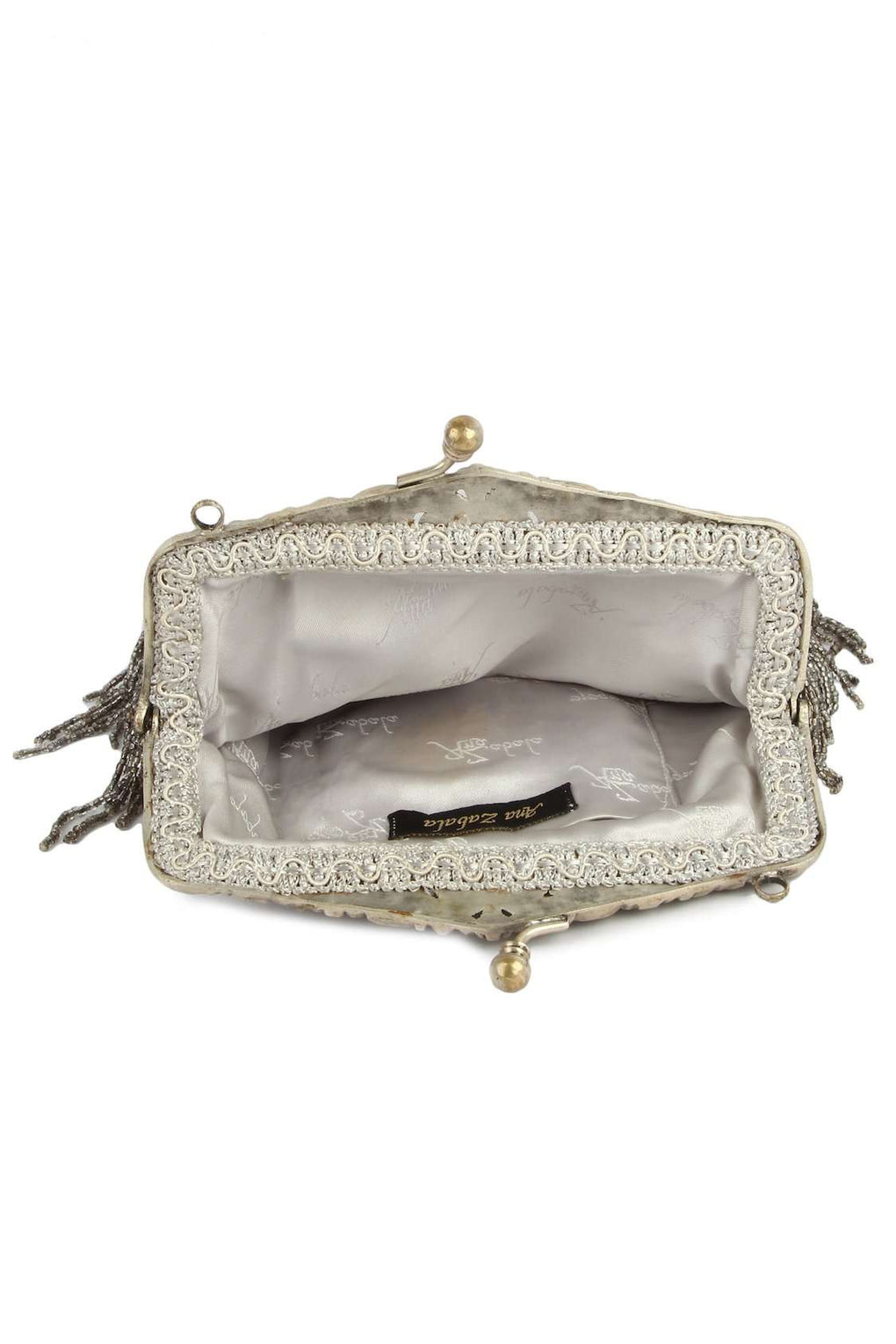 Khloe Silver Brass Frame Swinging Fringe Handbag
