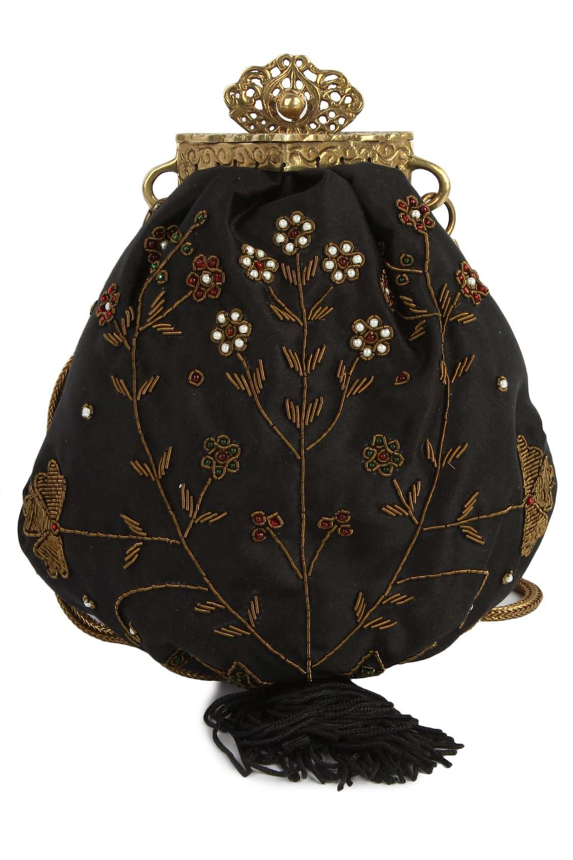 Ashley Black Pouch Shape Brass Frame Handbag