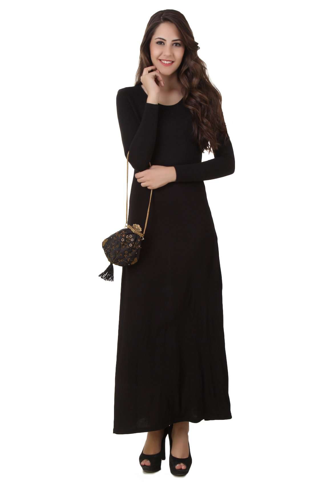 Ashley Black Pouch Shape Brass Frame Handbag