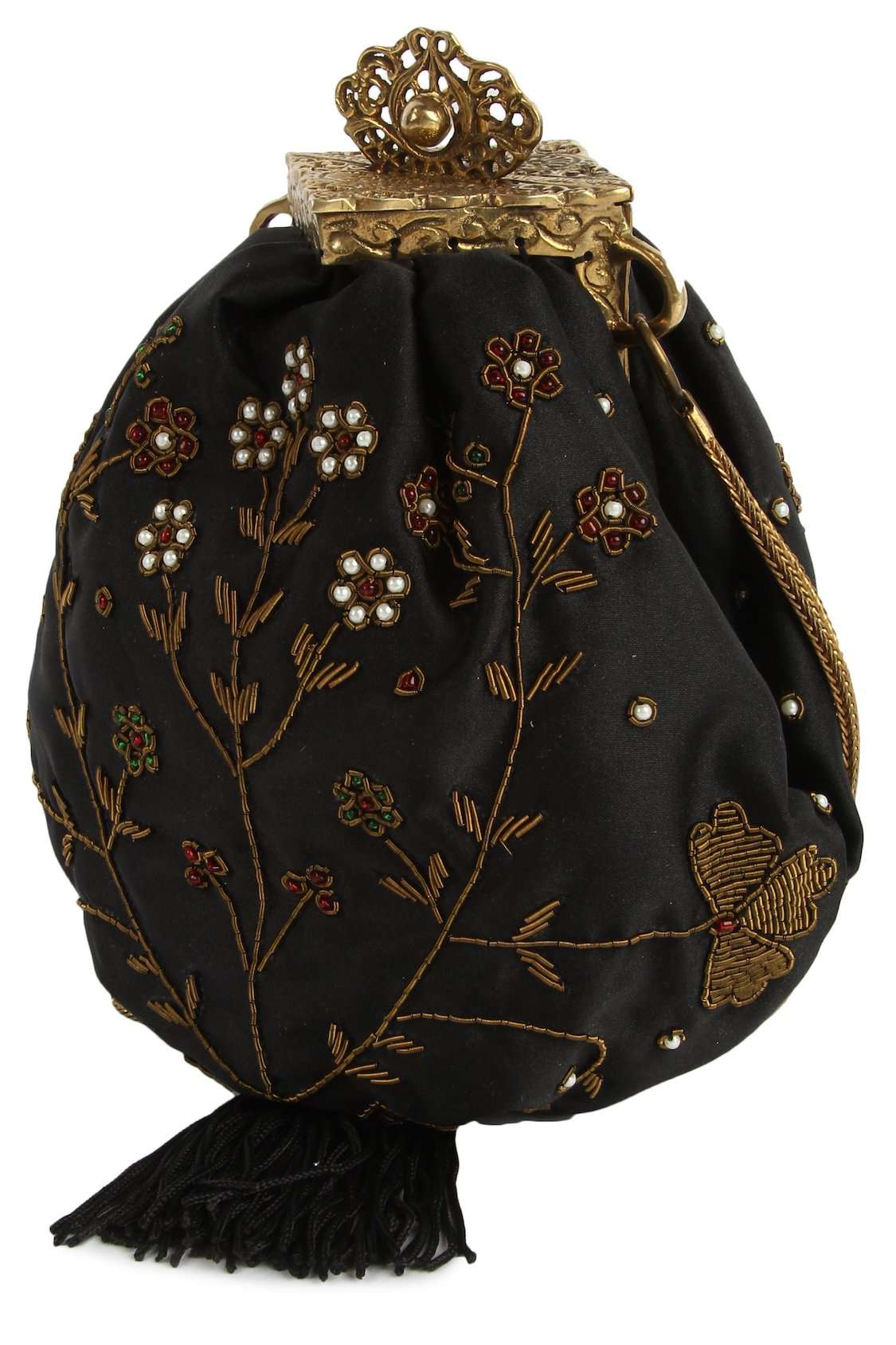 Ashley Black Pouch Shape Brass Frame Handbag