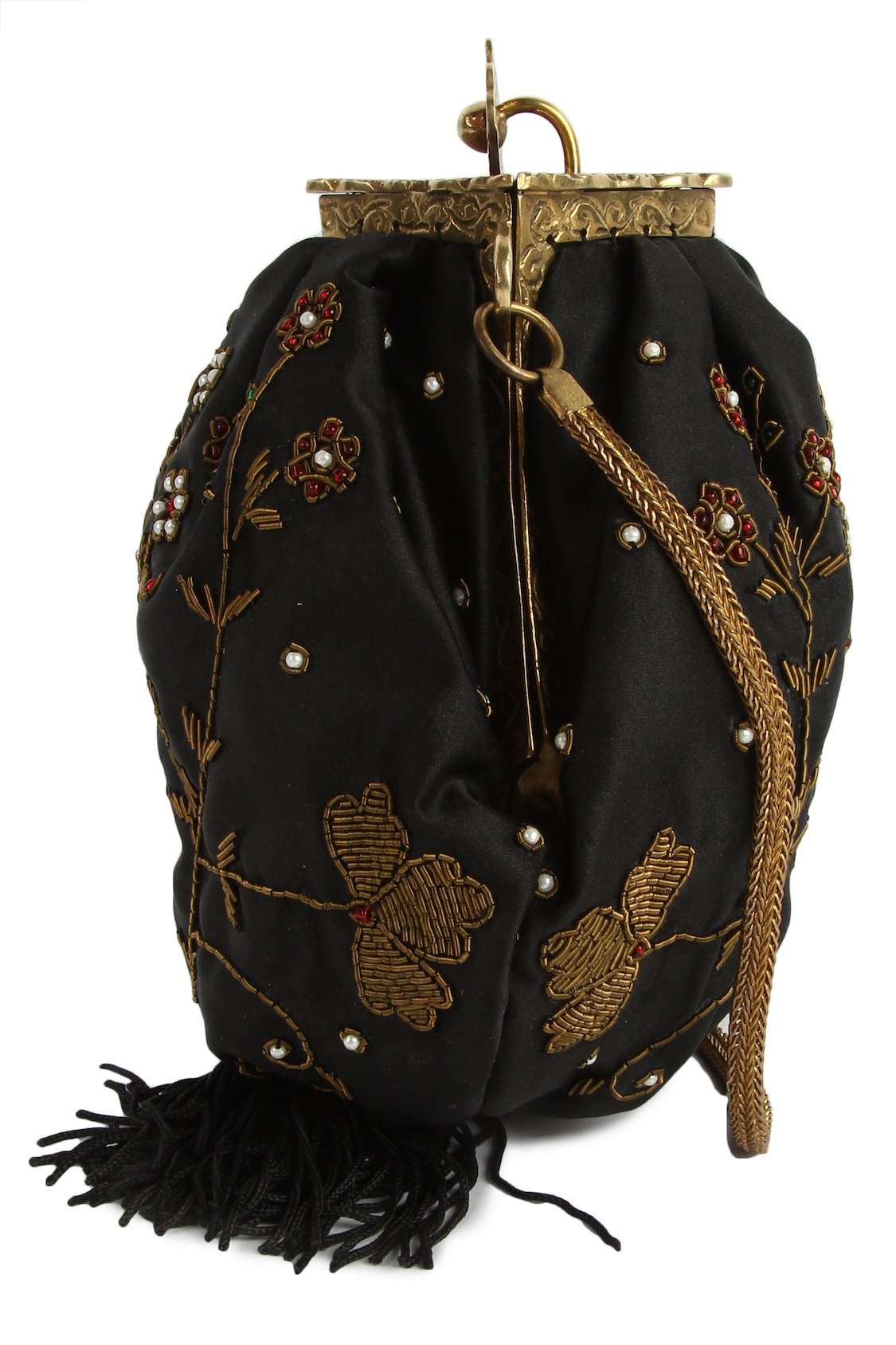 Ashley Black Pouch Shape Brass Frame Handbag
