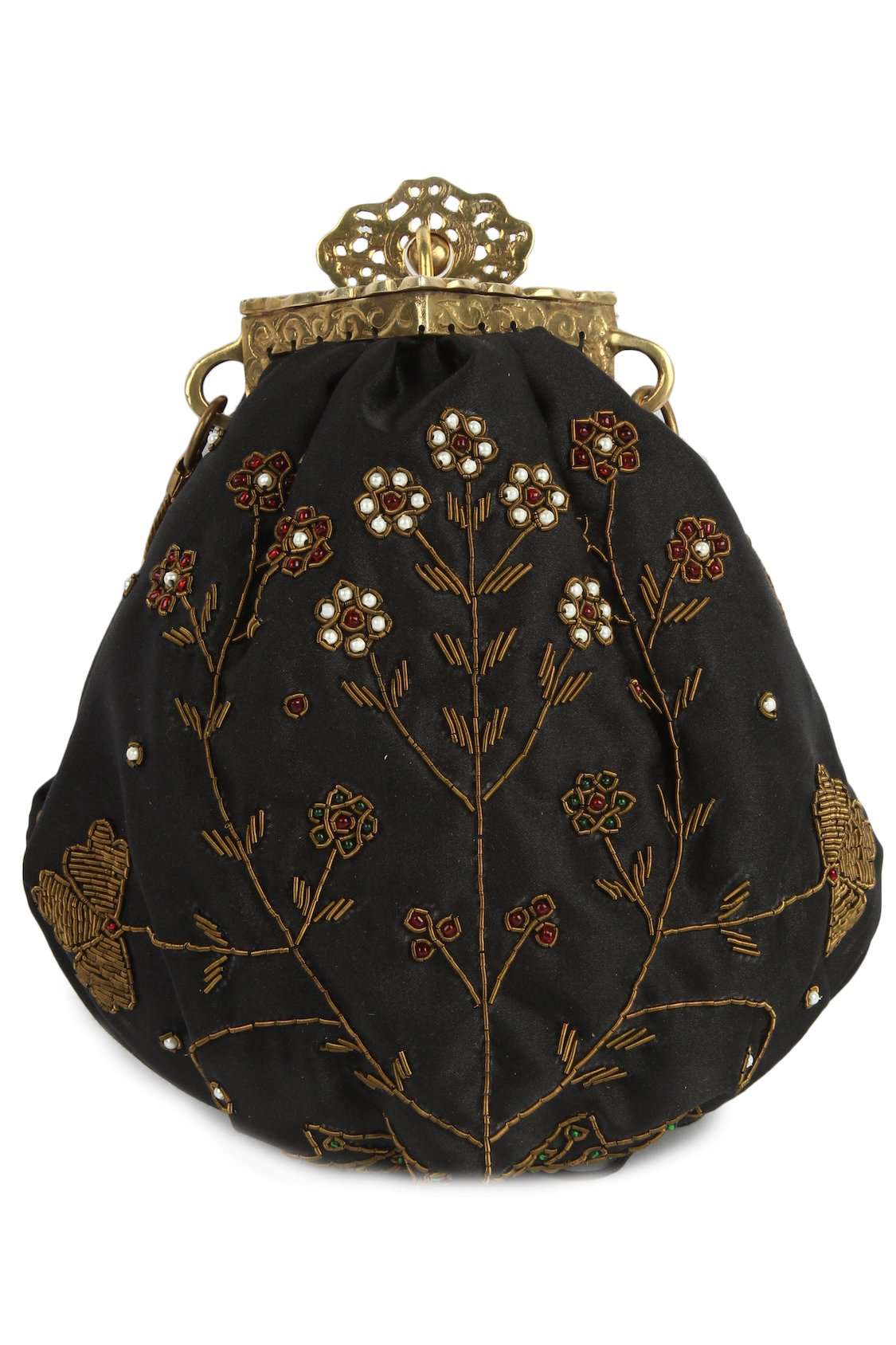 Ashley Black Pouch Shape Brass Frame Handbag