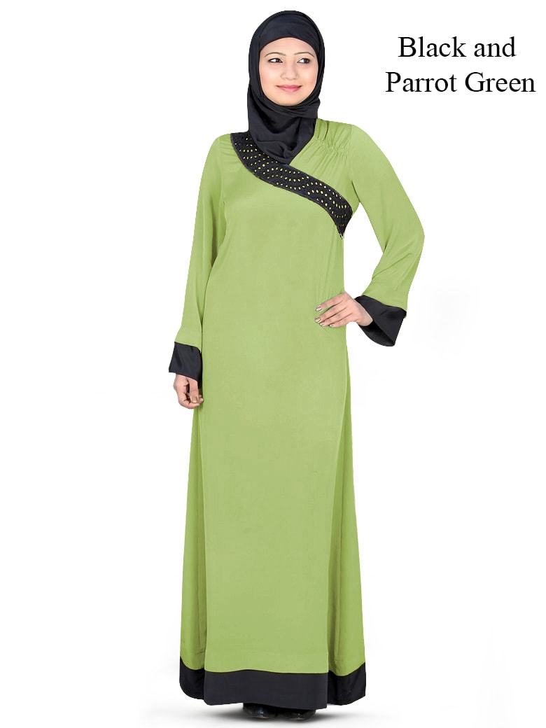 Abia Abaya Black and Parrot Green