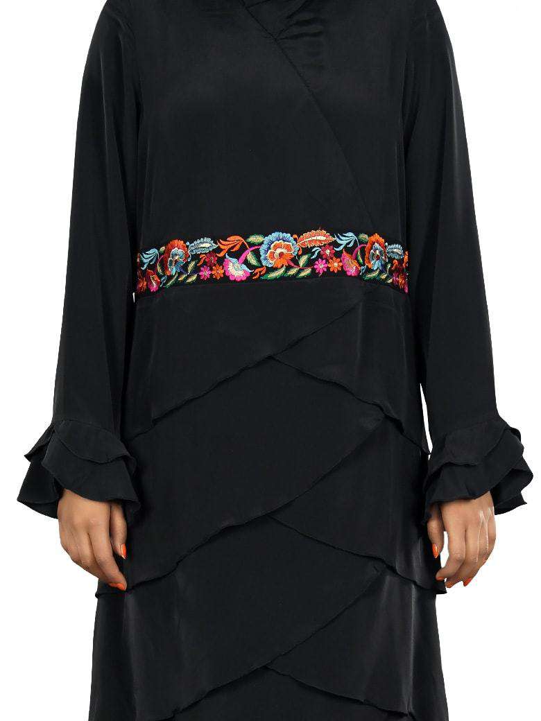 Madeeha Designer Black Abaya Embroidery