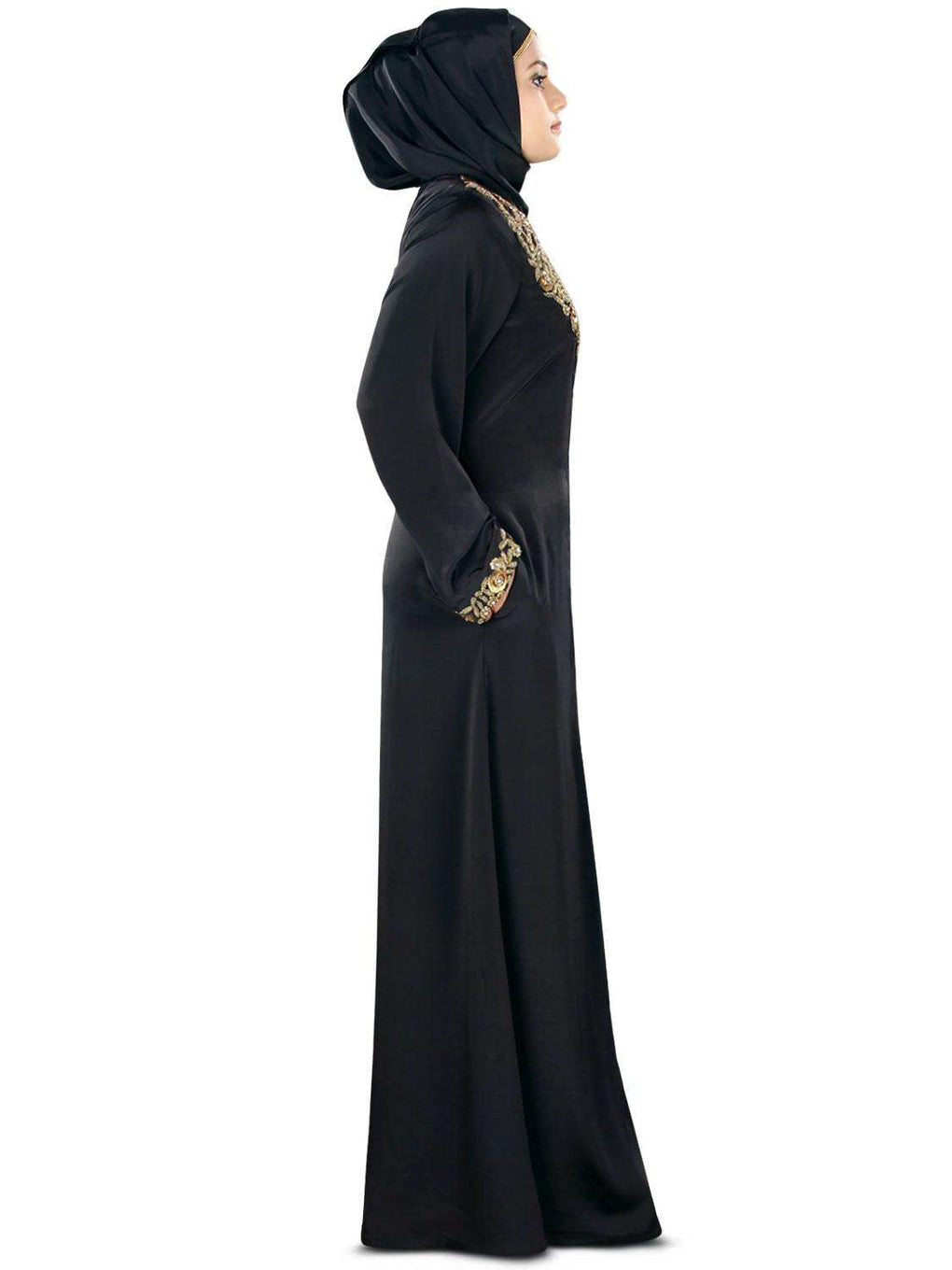 Fiddah Gold Hand Embroidered Burqa Side