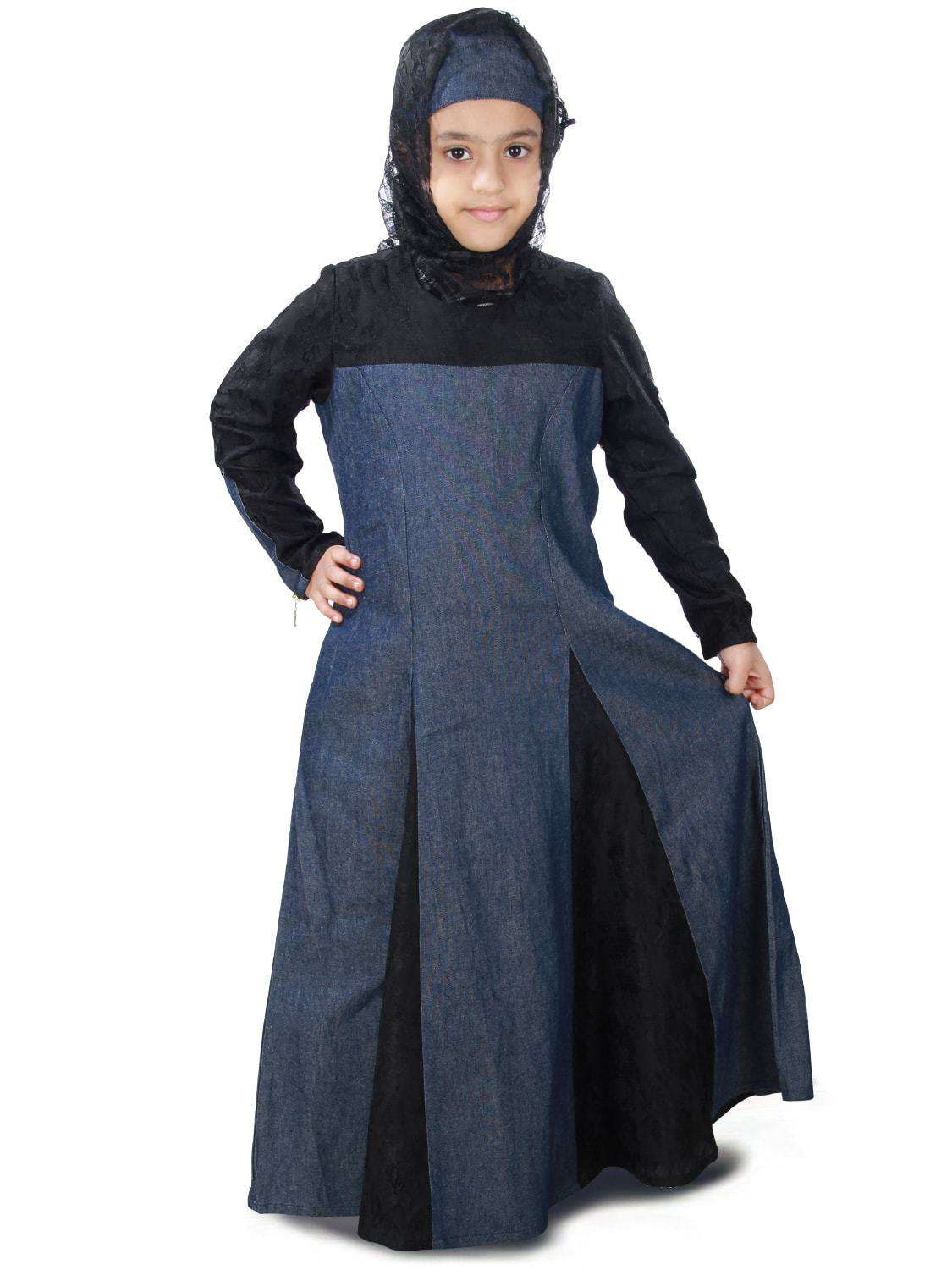denim abaya dress Women's Denim Abaya Long Jacket Maxi Dress, Belted, Button Down, Modest Wear