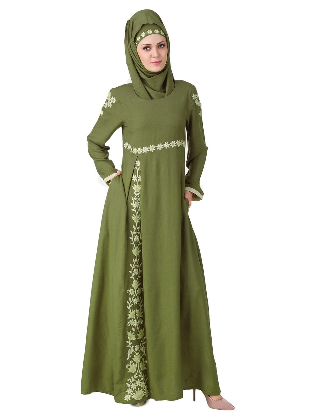 Afsa Green Rayon Abaya Front