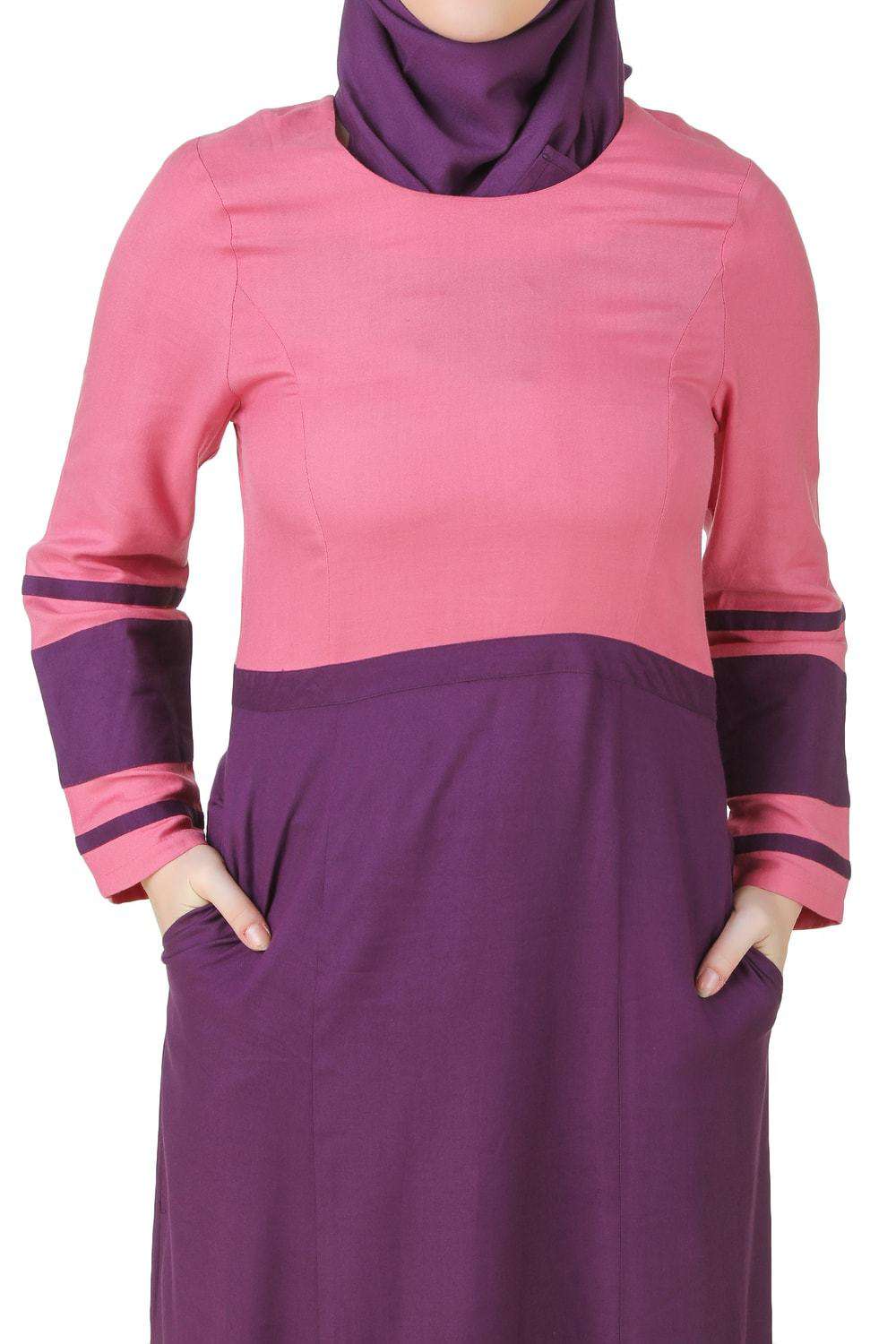 Noreen Pink & Purple Rayon Abaya Front Design