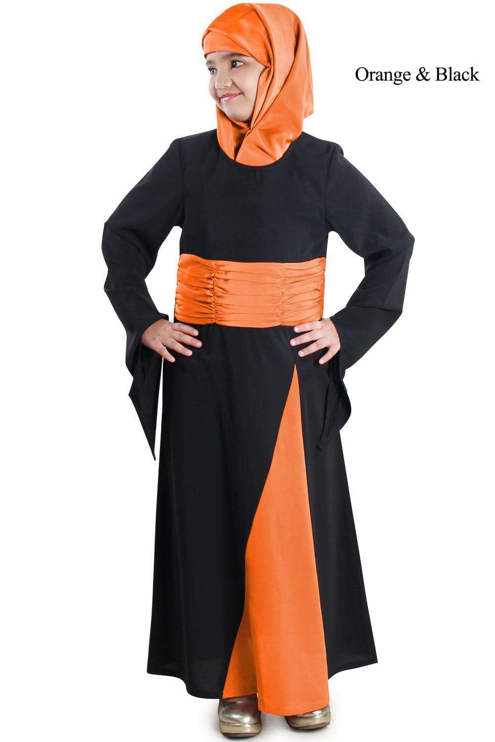 Anwara Kid's Abaya Orange & Black