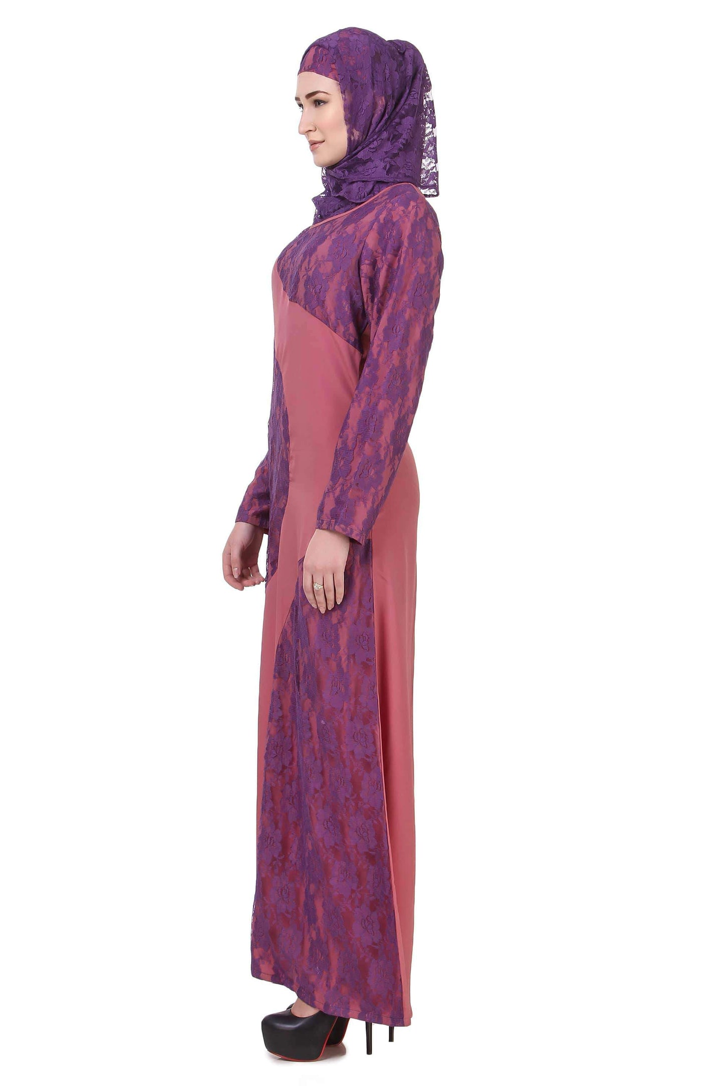 Pink & Purple Flower Net Abaya