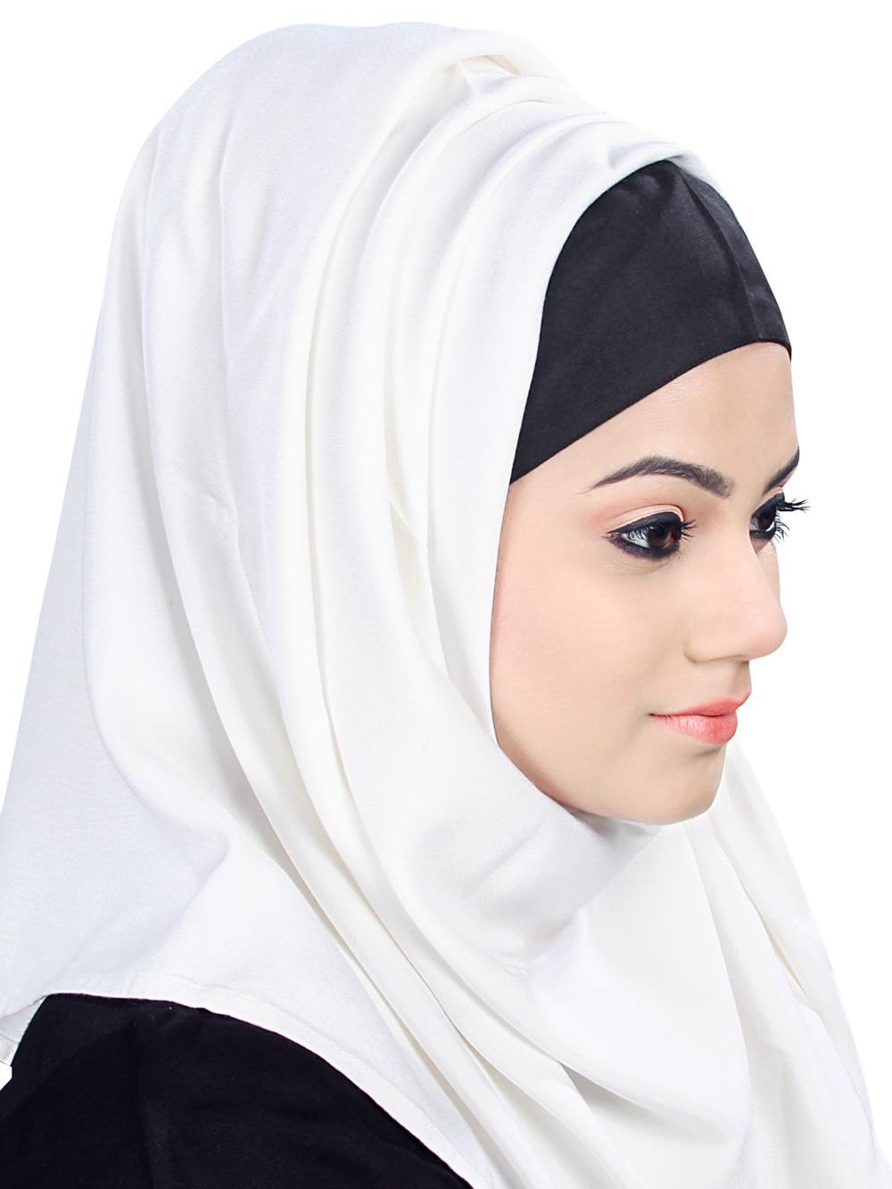 White Rayon Hijab With Black Band