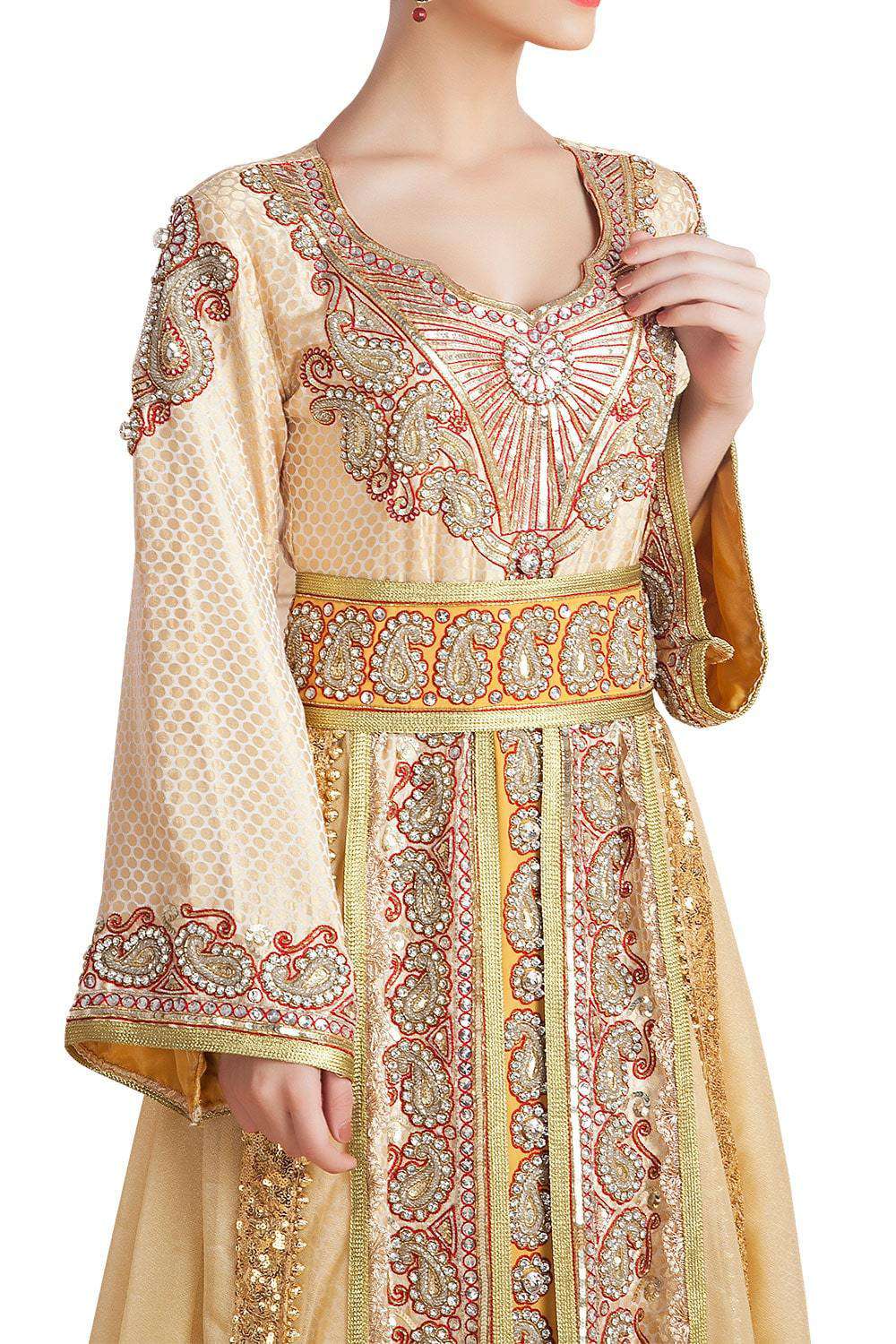 Gold Color Hand Beaded Dubai Ladies Moroccan Style Wedding Caftan