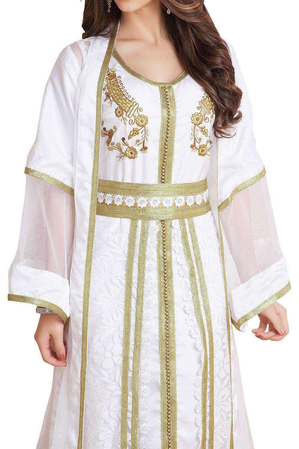 Trendy Beautiful White Color Party Wear and Jacket Style Dubai Moroccan Kaftan