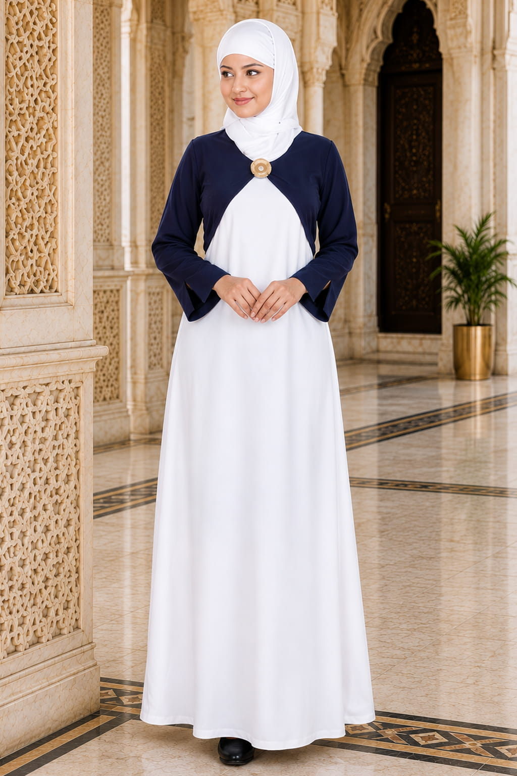 Blue on White Shrug Abaya
