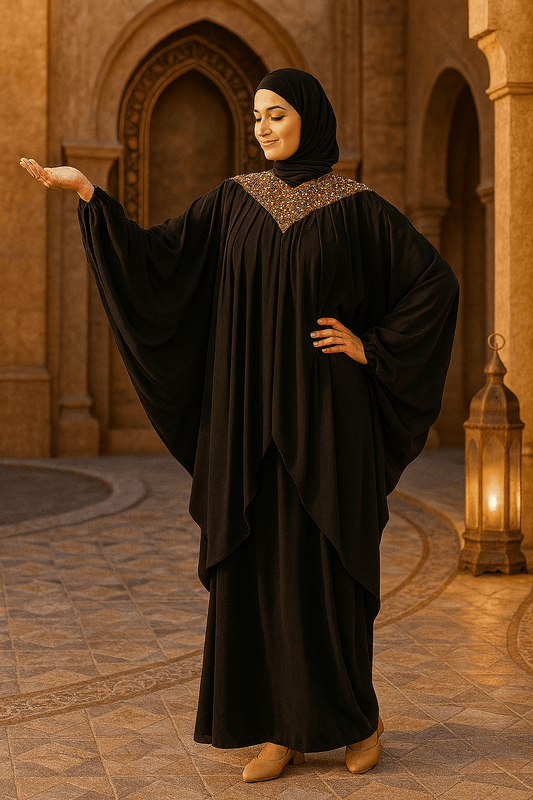 Sehr Hand Embroidered Black Kaftan Abaya