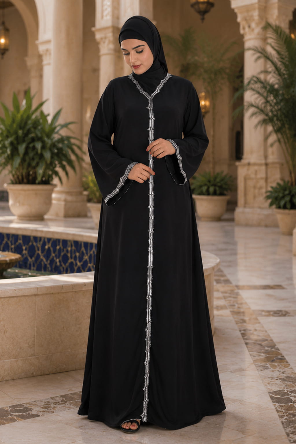 Madiha Hand Embroidered Front Open Burqa