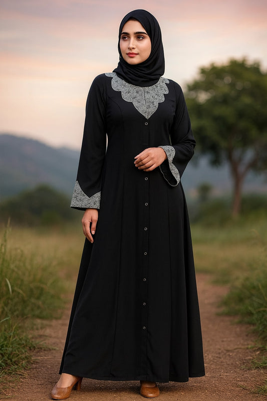 Hifja Black Hand Embroidered Burqa