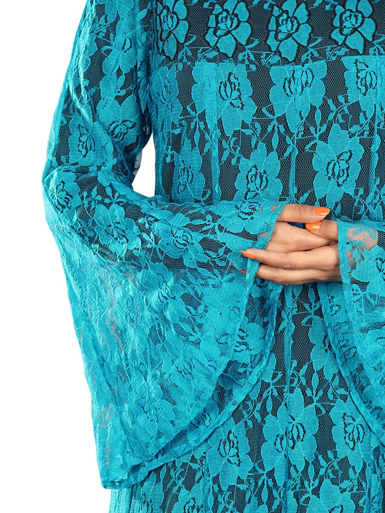 Beautiful Turquoise Blue Flower Net Abaya