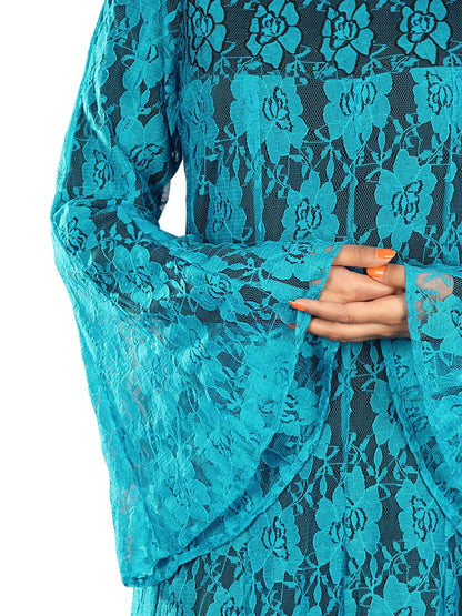 Beautiful Turquoise Blue Flower Net Abaya