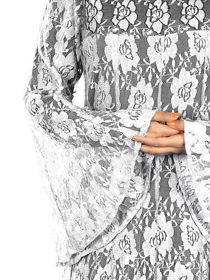 Beautiful White Flower Net Abaya