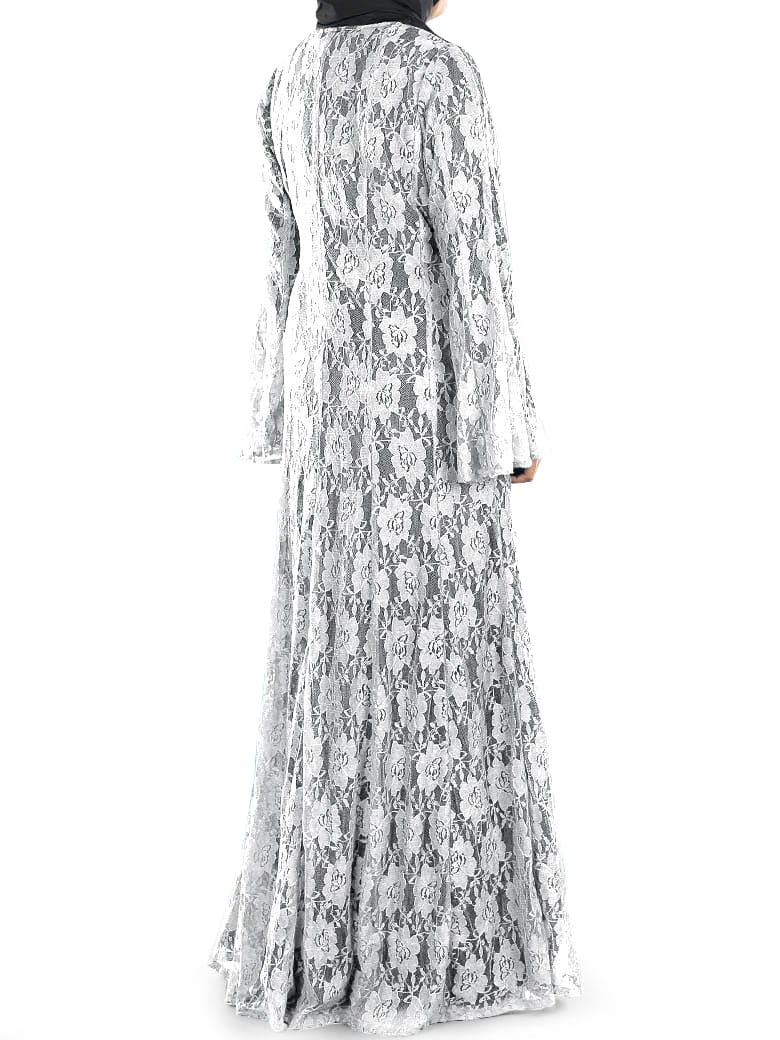 Beautiful White Flower Net Abaya