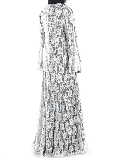 Beautiful White Flower Net Abaya