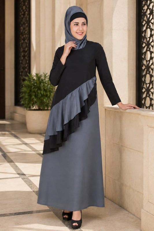 Saniyah Black-Grey Abaya