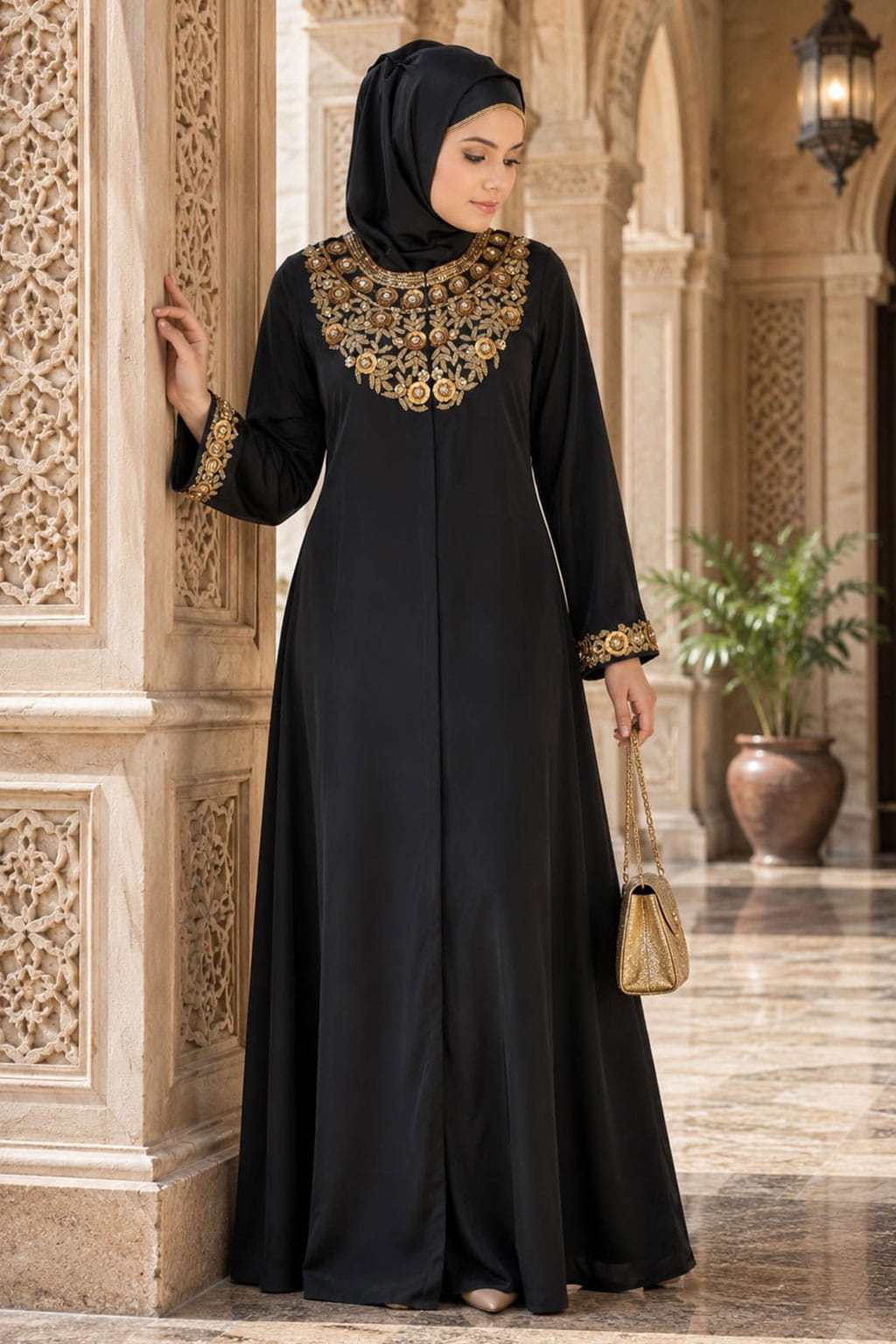 Fiddah Gold Hand Embroidered Burqa